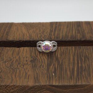 Size 9.75 Sterling Silver Rainbow Cubic Zirconia Gem Ring A922